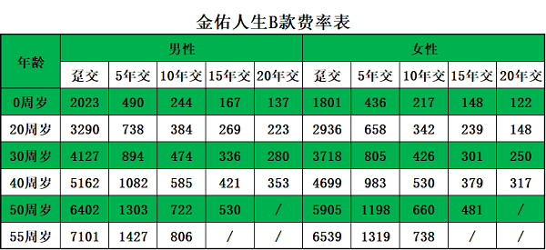太保金佑人生B款多少钱